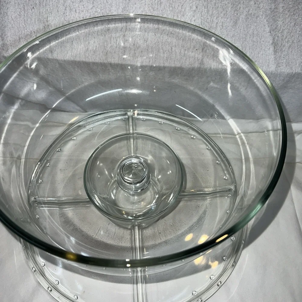 NIB Gallerie Glass Pedestal Cake‎ Plate W/ Dome Cover 4-in-1 Bowl, Divided Plate